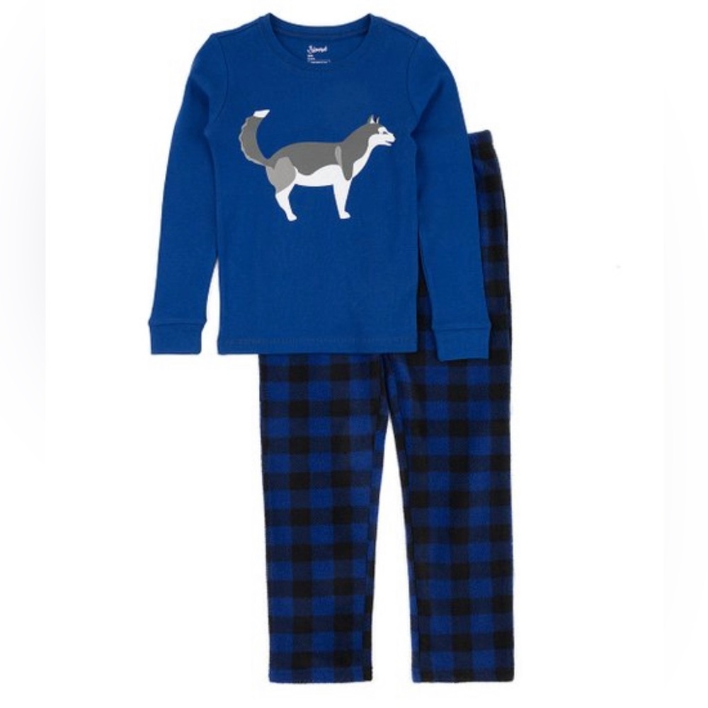 Leveret | Blue Plaid Husky Fleece Pajama Set - Toddler & Boys